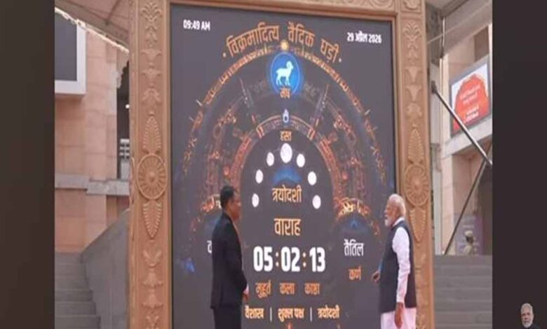 प्रधानमंत्री-मोदी-ने-किया-काशी-विश्वनाथ-मंदिर-में-विक्रमादित्य-वैदिक-घड़ी-का-अवलोकन